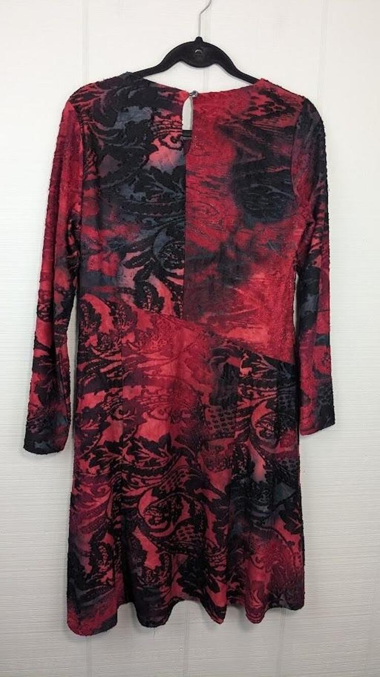 Picadilly Canada A-Line Dress SMALL Red Black Textured Floral Velvet Whimsygoth
